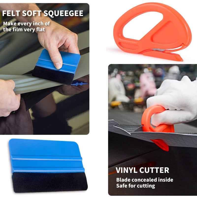 Gomake Auto Window Tint Film Tool Kits Include Vinyl Wrap Felt Squeegees with Spare Fabric Felts, Micro Squeegees, Vinyl Graphic Magnet Holders, Gloves, Cutter Knife, Utility Knife and Blades - Image 3